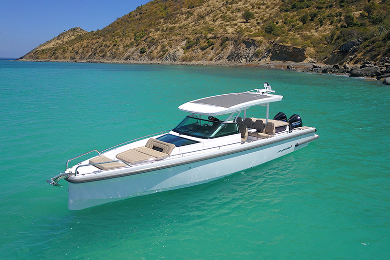 The Axopar 37 is an elegantly designed yacht, with clean lines.
