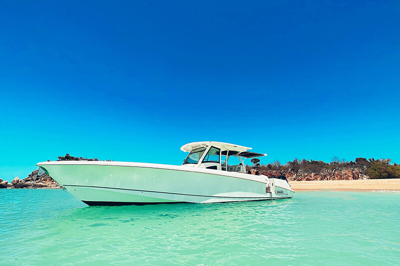 The Boston Whaler 38 is an elegantly designed yacht, with clean lines.