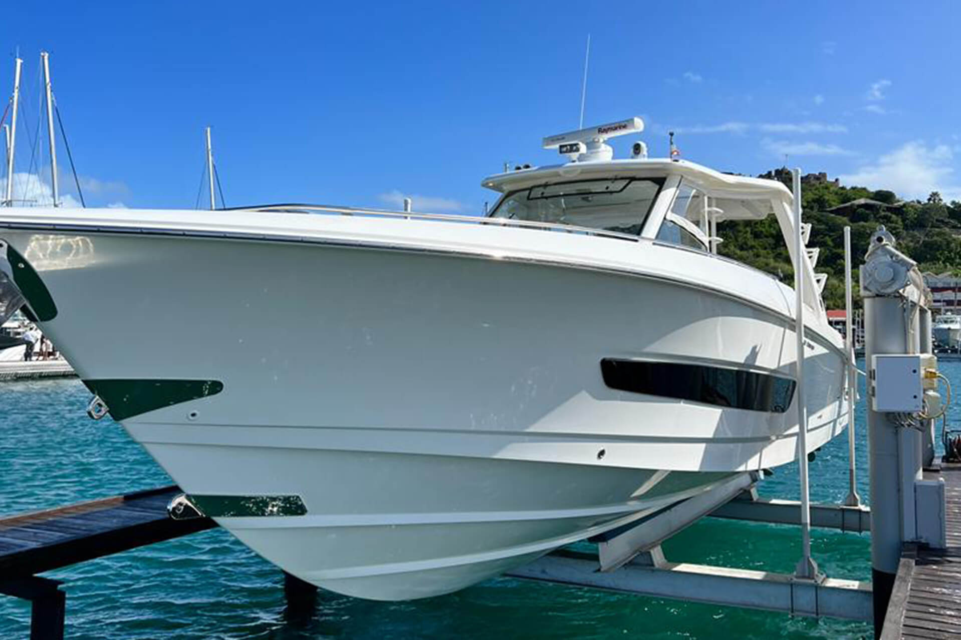 The Boston Whaler 43 is an elegantly designed yacht, with clean lines.