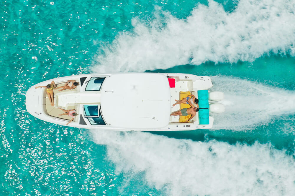 The Boston Whaler 320 is an elegantly designed yacht, with clean lines.