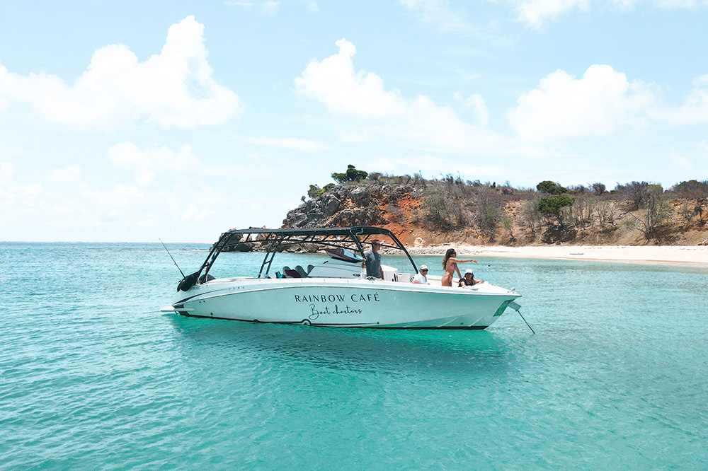 Come aboard the Pacific craft and settle in the aft on the L-shaped seating that features a center table.