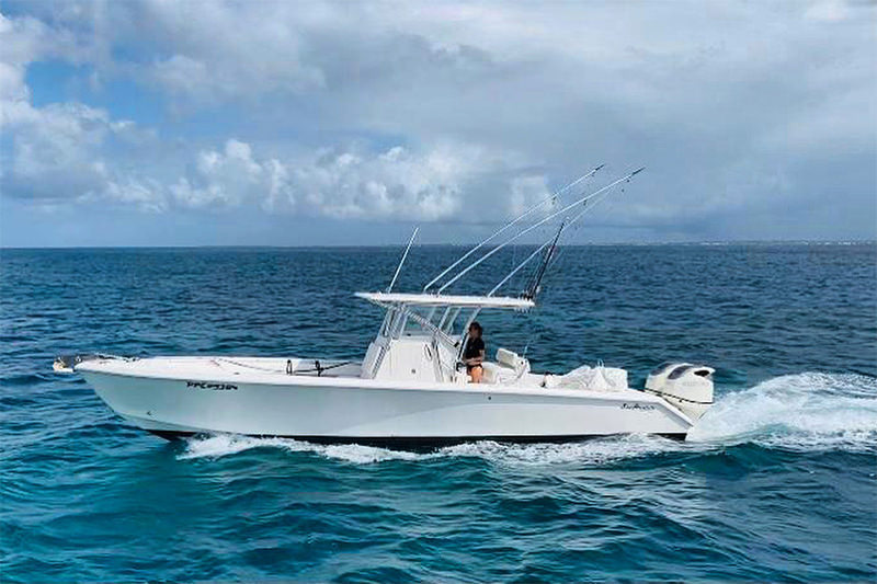 The SeaHunter 35 is an elegantly designed yacht, with clean lines.
