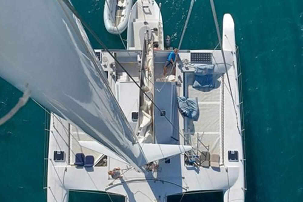 The Trimaran 56 is an elegantly designed yacht, with clean lines.
