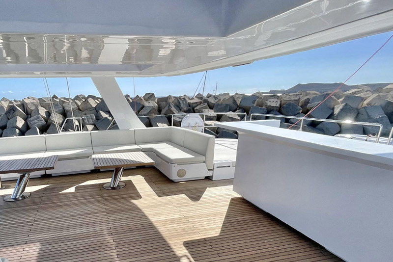 The Yolo is an elegantly designed yacht, with clean lines.